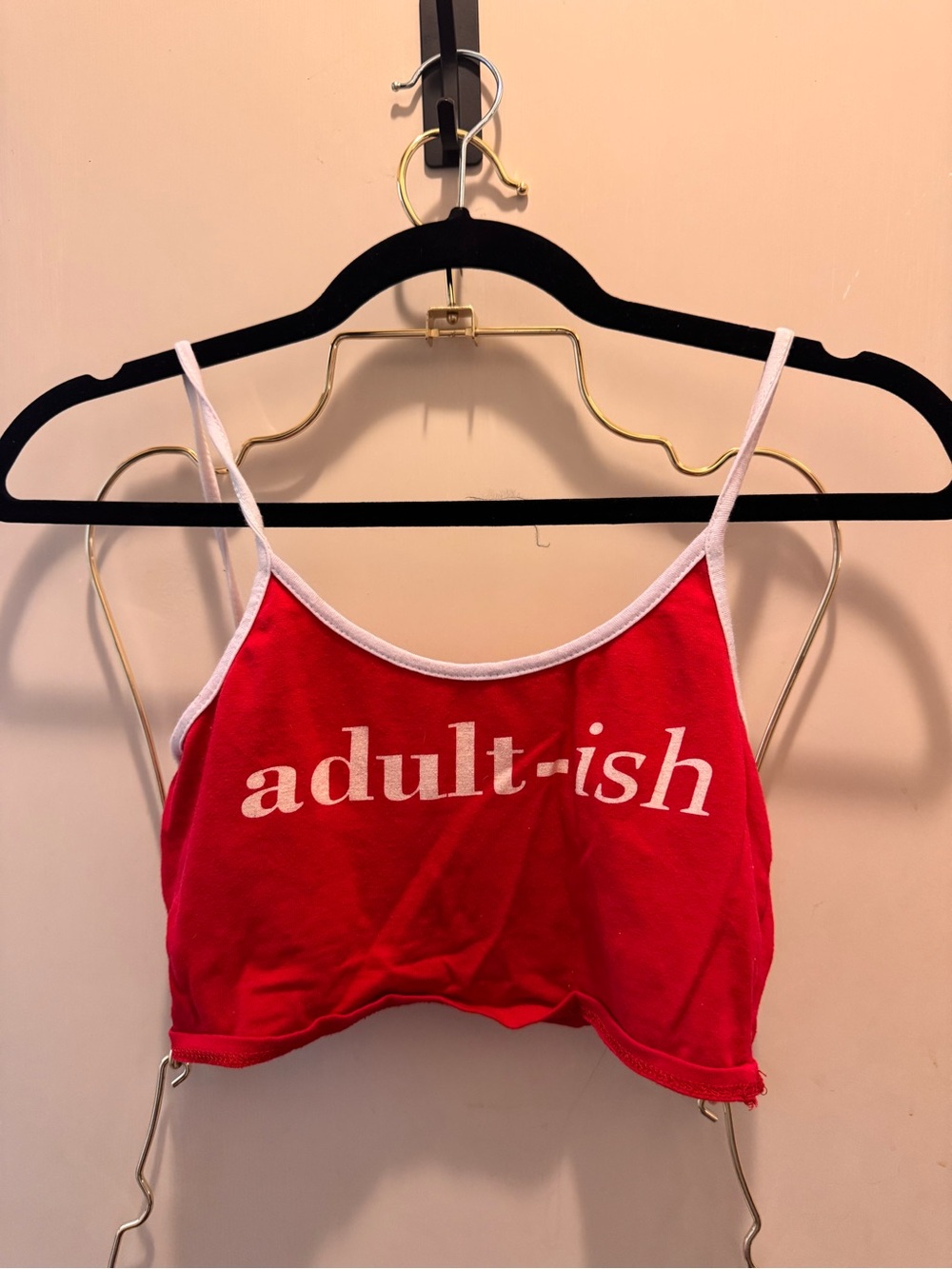 Fashion Nova Red Crop Top with White Trim - "adult-ish" Graphic